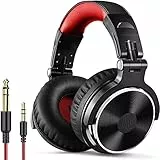 OneOdio Casque Audio Filaire DJ Piano Guitare avec Micro, Hi-Res Audio Extra Basse Son, Léger Confort Pliable Casques avec Share-Port, 2 câbles - Headphone pour PC Studio Monitor AMP Pro-10(Rouge)
