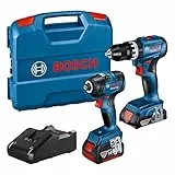 Bosch Professional 18V System combi-kit : Visseuse à chocs GDR 18V-200 + perceuse-visseuse à percussion GSB 18V-45 (av. batteries 2,0Ah + 4,0Ah, chargeur GAL 18V-40, L-Case) - Set Amazon Exclusive