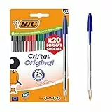 BIC Cristal Original Stylos-Bille Pointe Moyenne (1,0 mm) avec Capuchons et Embouts Assortis - Couleurs Assorties, Pochette Format Spécial de 27