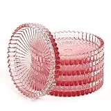 OLegei 5pcs Dessous de Verres en Verre sous-Verres décor de Table pour Boissons, café, thé, Verre, diamètre de 8,5cm (Transparent Rose)