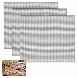3 Pièces Grille Barbecue Decoupable, 40 x 33 cm Tapis de Cuisson Barbecue, Grill Mesh Réutilisable, Grille de Cuisson Antiadhésive, Téflon Tapis de Gril pour Grill à Gaz, Gril Électrique, Yaourtières
