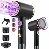 Tisoutec Seche cheveux ionique professionnel avec moteur AC 2400 W, diffuseur de cheveux 4 en 1, bouton chaud/froid, 3 niveaux de chauffage, 3 niveaux de vitesse, avec