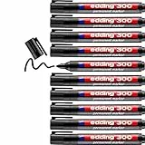 edding 300 Marqueur permanent - noir - 10 stylos - pointe ronde 1,5-3 mm - sèche vite, résiste à l'eau et aux frottements - pour carton, plastique, bois, métal, verre