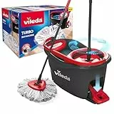 Vileda Turbo 3en1 - Kit Complet Lavage Sol, Manche télescopique 85-123 cm, Balai à système Rotatif avec Seau à pédale, Nouvelle génération de Pad Microfibres 3en1, système de Nettoyage Durable