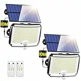 PIKOY Lampe Solaire Exterieur Detecteur de Mouvement,【2 Paquet/318LED/10M/5 Mode】 Lumiere Solaire Exterieur, IP65 Eclairage Exterieur avec Detecteur, 2200mAh Projecteur Solaire Exterieur Spot Solaire