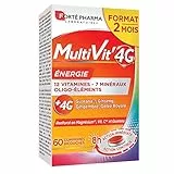 Forté Pharma - Multivit' 4G Energie - Complément Alimentaire Forme et Tonus - 12 Vitamines, 7 Minéraux - Ginseng, Guarana, Magnésium, Gingembre - Fatigue, Irritabilité - 60 comprimés Bi-couches