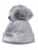 The Drop Bonnet à Pompon pour Femme, en Fausse Fourrure, Holly, Argenté, Taille Unique