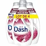 Dash 2en1 Lessive Liquide, 100 Lavages (4 x 25 Lavages), Jasmin et Rose de Mai, avec 3 SEMAINES DE FRAÎCHEUR* et Lenor, Fabriquée En France, Dash 2in1