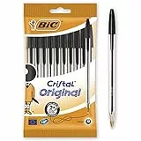 BIC Cristal Original - Stylos-Bille Pointe Moyenne (1,0 mm) - Certifiés NF Environnement - Noir, Pochette de 10