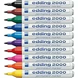 edding 2000 C Marqueur permanent - multi-couleur - boîte de 10 stylos - pointe ronde 1,5-3 mm - sèche vite - résiste à l'eau et à l'essuyage - pour carton, plastique, bois, métal, tissu
