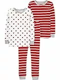 Simple Joys by Carter's Ensemble pyjama 3 pièces en coton, snug fit, pour la Saint-Valentin Mixte Enfante, Lot de 3, Blanc Cœurs/Rouge Rayures, 4-5 ans