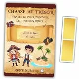 Chasse au Trésor à Gratter pour Goûter ou Fête d'Anniversaire - Activité Intérieur / Extérieur Vacances Jeux pour Enfant 5-12 Ans - Thème Pirate -10 Cartes Personnalisables + 10 Pastilles à Gratter