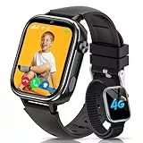 RUXINGX Montre Connectée Enfant GPS, 4G Montre Intelligente avec Carte Sim/SOS/Mode Classe/Appels Vidéo/Chat Vocal/Téléphone/Podomètre/Réveil/Jeux, IP68 Étanche Smartwatch pour Garçons Filles, Noir