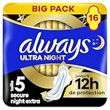 Always Ultra Serviettes Menstruelles Secure Night Extra (taille 5) Avec Ailettes 16 Serviettes, Super Absorbantes Et Ultra-Fines, Pour Règles