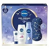 NIVEA Coffret cadeau Feel Dreamy Skincare Regime, coffret cadeau pour femme comprenant une crème de douche, une lotion pour le corps, une crème de nuit, un baume à lèvres et un masque pour