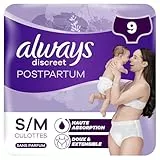 Always Discreet Postpartum Culottes Jetables, Très Absorbante et Confortable, Taille M, 9 Culottes