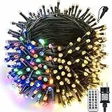 Joomer Guirlande Lumineuse Extérieure Noel, 20M 200LED Blanc Chaud et Multicolore Sapin de Noël Guirlande Lumineuse Électrique avec Télécommande, Variable Décoration Noël pour Intérieur Maison Fête