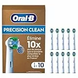 Oral-B Pro Lot De 10 Brossettes De Rechange Précision Clean, AUTHENTIQUES, Blanches, 3 Types De Filaments Et Tête Ronde Pour Un Nettoyage Précis, Embouts Pour Brosses A Dents Electriques Oral B Pro