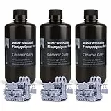 ELEGOO Résine Lavable à l'Eau pour Imprimante 3D LCD Résine à Photopolymérisation UV 405 nm Résine Photopolymère pour des Modèles d'Impression 3D Gris, 3kg 1000g*3
