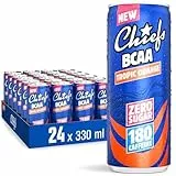 CHIEFS Boisson énergisante goût Orange Tropicale, 180 mg de caféine, 24x330ml boissons énergétiques, Sans Sucre et avec BCAA (Tropic Orange)