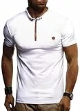 Leif Nelson LN1295 T-shirt à col polo, basique pour l’été, pour homme, coupe ajustée, à manches courtes, avec du coton, noir/blanc, Blanc., L