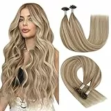 YoungSee Extension de Cheveux Keratine Ombre 35 cm Extension Cheveux Naturel Keratine Brun Clair Avec Blond Extension Kératine a Chaud Balayage 50mèches/50g Rajout Cheveux Naturels Humains 1g/meche