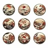 ANATTASOUL 9 Pièces sous-Verres Peinture, Motif Japonais Été Dessous de Verre Peinture Coasters, Arts et Artisanat pour Adultes, Peinture Dessous de Verre pour Maison, Bar