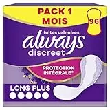 Always Discreet, 96 Protège-Slips Incontinence Femme, Long Plus, Protection Intégrale pour Fuites Urinaires Très Légères, Pack 1 Mois