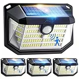 PIKOY Lot de 4 lampes solaires de sécurité d'extérieur avec détecteur de mouvement 230 LED 270 ° 3 modes IP65 2000 mAh