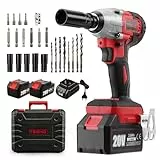 TEENO Brushless Clé à chocs sans fil, 320Nm Boulonneuse a Choc avec 3.0Ah Batterie, Boulons de Roue, Boîte avc 25pcs Accessoires (Deux batteries)