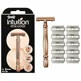 Rasoir pour femmes Wilkinson Sword Intuition Rose Gold, rasoirs pour la routine de soin, pack contenant 1 manche de rasoir réutilisable et 10 lames de rechange