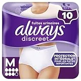 Culottes Pour Fuites Urinaires Always Discreet Femmes Plus, M, x10 Culottes, Retiennent Les Fuites Et Les Odeurs, Confortables Et Presque Imperceptibles