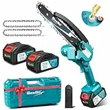 SEESII 8 Pouces Mini Tronçonneuse à Batterie 2x4000mAh, Tronçonneuse Électrique sans Fil avec Injecteur de Lubrifiant et Chaîne de Remplacement, Mini Scie à Chaîne Électrique pour Jardin, CH820+