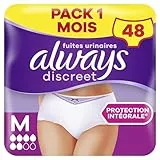 Always Discreet, 48 Culottes Incontinence Femme, Normal 5 Gouttes, Sous-Vêtements Taille M, Blanc, Protection Très Absorbante pour Fuites Urinaires Importantes ou post accouchement, Pack 1 Mois