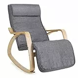SONGMICS Fauteuil à Bascule, avec Accoudoirs en Bois, Chaise d’Allaitement, Repose-pieds Réglable en 5 Positions, Capacité 150 kg, pour Chambre, Salon, Gris et Couleur Boisée LYY11G