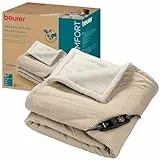 Beurer Couverture chauffante HD 80, Couverture chauffante en Velours côtelé Doux, en matériau recyclé, 6 réglage de la température, système de sécurité, Lavable en Machine, 180x130 cm, Beige