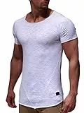 Leif Nelson LN6281 T-shirt à manches courtes et col en rond pour homme Coupe ajustée Style moderne T-shirt à teneur en coton - Blanc - Medium