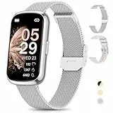 RUXINGX Montre Connectée Femme, 1.47' Bracelet Connectée, 24 Sports 24H Fréquence Cardiaque SpO2 Sommeil Fonction Féminine IP68 Étanche Smartwatch Podometre Trackers d'Activité pour Android iOS Argent