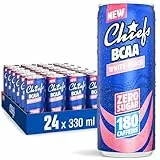 CHIEFS Boisson énergisante goût Pêche Blanche, 180 mg de caféine, 24x330ml boissons énergétiques, Sans Sucre et avec BCAA (White Peach)