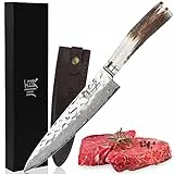 Sunlong Couteaux de chef 20,32cm Gyuto - Acier damas japonais - Poignée naturelle de cerf