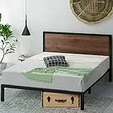Zinus Mory Lit 140x190 cm - Hauteur du cadre de lit 30 cm - Plate-forme en métal et bois avec tête de lit - Marron