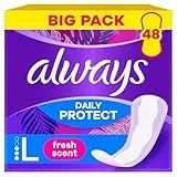 Always Daily Protect Protège-Slips Long 48 Unités, Avec un parfum frais, Confortable Avec Cœur Absorbant