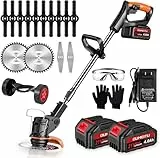 Débroussailleuses Electrique sans Fil, Coupe Bordures sans Fil a 2 21V 4.0Ah Batterie et Chargeur Rapide & 3 Types Lames, Debrouissalleuses a Batterie pour Tondre Les Pelouses du Jardin Pelouse Ferme