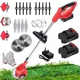 TWZ Débroussailleuse sans Fil pour Le Jardin avec 2 Batteries, 3 en 1 électrique avec 3 Types de Lames remplaçables, pour tondre, Couper Les Bordures et scier Les pelouses et Les arbustes