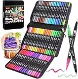 Lyuvie Feutre Coloriage,60 Stylo pour Enfant set Adultes,Feutre Pinceau Aquarelle Double Pointe 2mm et 0.4mm pour Dessin, Croquis,Création Artistique