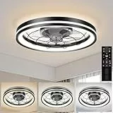 Airwit 48cm Ventilateur de Plafond Silencieux avec Lumiere et Telecommande, Moderne Rond Ventilateurs de Plafond avec Lampe Intégrée, Dimmable Ventilateur Plafond Chambre avec Reversible DC Moteur
