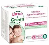 Love & Green - Couches Bébé Saines et Ecologiques - Taille 6 (15+ kg) - 34 couches - Absorbante, anti-fuites et sans ingrédients indésirables