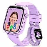 SWGOTA 4G Montre Connectée Enfants avec GPS et Téléphone, Appels Vidéo, Messages, Mode École, Appel d'urgence SOS, Étanche IP68, Réveil, Podomètre, Musique - Cadeau pour Garçons et Filles (Violet)