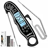 Thermometre Cuisine, 2 en 1 Sonde Thermomètre à Viande, Thermomètre LCD à Lecture Instantanée avec Ensemble d'Alarme de Sonde Filaire Extra sûr pour les Liquides de Vin de Barbecue(Noir)