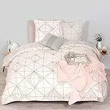 Côté Déco Parure de lit Housse de Couette géométrique Rose en Microfibre 240x220 cm